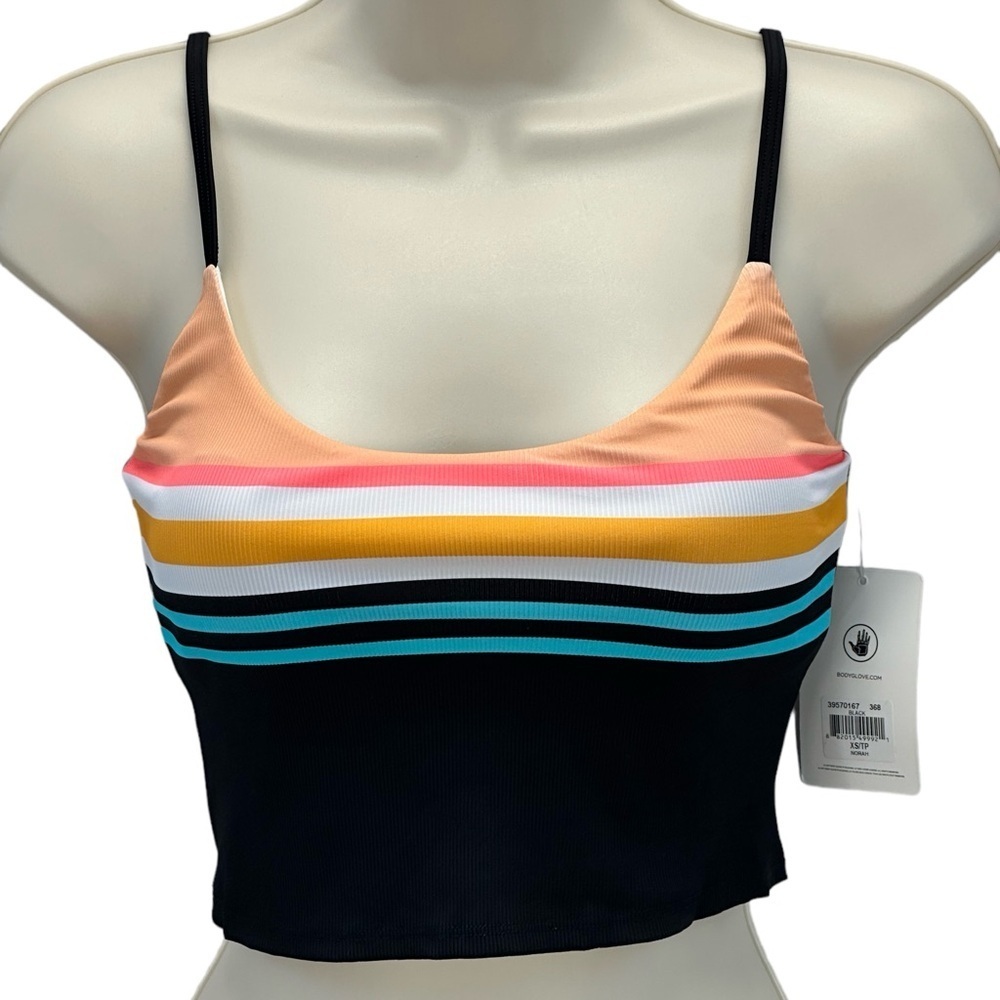 Body Glove Juniors Norah Striped Crop Bikini Top - Black White Blue - size XS